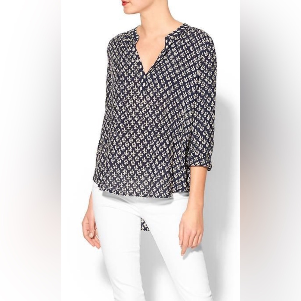 Velvet by Graham and Spencer Bohemian Block Printed Half Placket Top Sz. Small